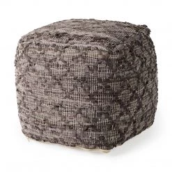 Mercana New Arrivals Gray Leather Patterned Pouf
