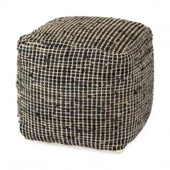 Mercana Charcoal Leather Jute Pouf New Arrivals