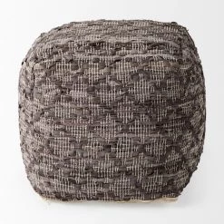Mercana New Arrivals Gray Leather Patterned Pouf