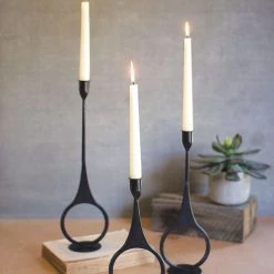 Kalalou Iron Candle Sticks With Ring Detail Trio