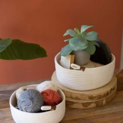 Kalalou Decor Set Of 2 Coiled White Cotton Storage Baskets