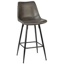 Dovetail Grey Leather Bar Stool Set Of 2