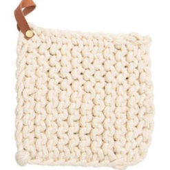 Creative Co-Op New Arrivals Crocheted Pot Holder With Leather Loop