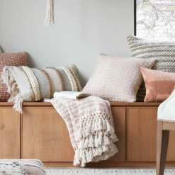 Loloi Blush Fringed Throw Pillows + Throws