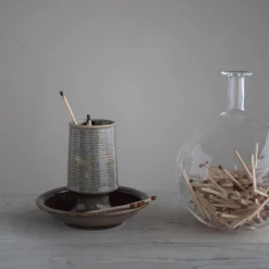 Creative Co-Op New Arrivals Stoneware Match Holder With Striker Plate