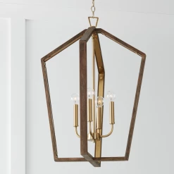 Capital Lighting Liam 4 Light Wood & Brass Pendant New Arrivals