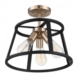 Satco/Nuvo Cassie Copper Brass & Black Semi Flush Mount Lighting