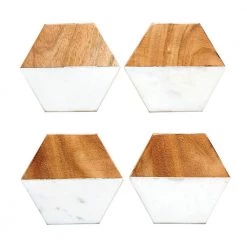Creative Co-Op Hexagon Mango Wood & Marble Coaster Decor