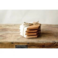 Creative Co-Op Hexagon Mango Wood & Marble Coaster Decor