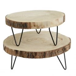 Creative Co-Op Round Paulowina Wood Pedestal Decor