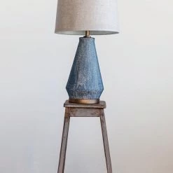 Creative Co-Op Blue Textured Glaze Table Lamp