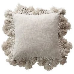 Creative Co-Op Decor Crochet & Tassels Cotton Slub Pillow