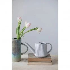 Creative Co-Op Stoneware Fluted Watering Can Kitchen