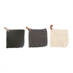 Creative Co-Op New Arrivals Crocheted Pot Holder With Leather Loop