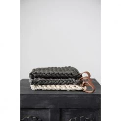 Creative Co-Op New Arrivals Crocheted Pot Holder With Leather Loop