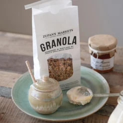 Creative Co-Op Celadon Stoneware Honey Jar With Dipper Decor