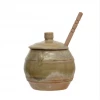 Creative Co-Op Celadon Stoneware Honey Jar With Dipper Decor