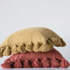Creative Co-Op Mustard Cotton Pillow With Tassels Decor
