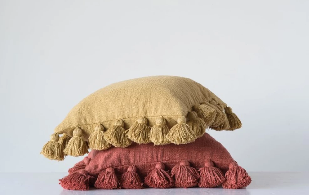 Creative Co-Op Mustard Cotton Pillow With Tassels Decor 4 Creative Co-Op Mustard Cotton Pillow With Tassels Decor