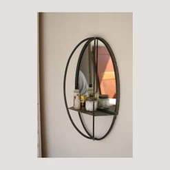 Kalalou Oval Mirror With Wall Shelf Decor