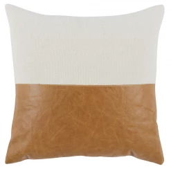 Classic Home Canyon Ivory & Chestnut Leather Pillow