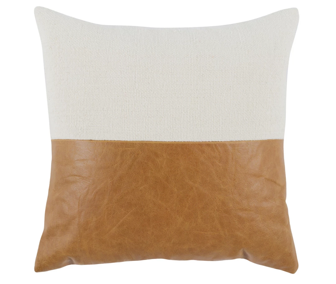 Classic Home Canyon Ivory & Chestnut Leather Pillow 3 Classic Home Canyon Ivory & Chestnut Leather Pillow