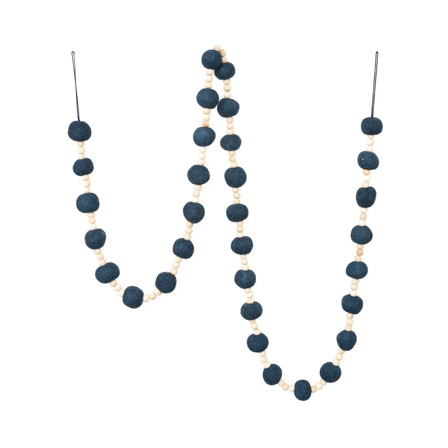 Creative Co-Op Blue Felt Beaded Garland 3 Creative Co-Op Blue Felt Beaded Garland